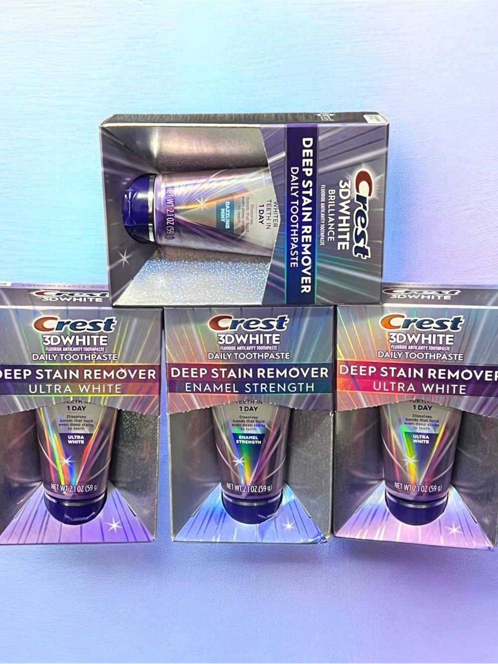 4X-Crest 3D White Deep Stain Remover Toothpaste - Purple and Blue Accents